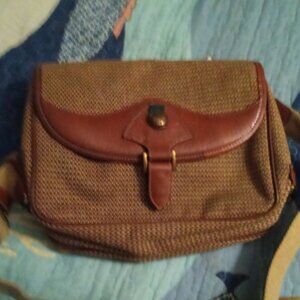 Vintage Arlington Greene Ltd 2 Sided Saddle Bag Style Handbag Tweed & Leather